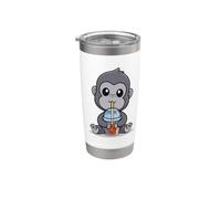 Kawaii Kids Drinking Boba Tea Bubble Tea Wild Gorilla Lover Vaso térmico de acero inoxidable de doble pared