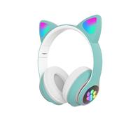 Kawaii Kids Wireless Headphones - RNCYN - Orejas de gato - STN-28 - Verde - Bluetooth 5.0 - Micrófono integrado