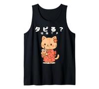 Kawaii Kimono Cat Bubble Tea Lindo Anime Japonés Boba Lovers Camiseta sin Mangas