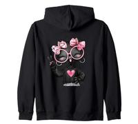 Kawaii Kitten Girl Peace Sign Gafas Rosa Pop Graphic Sharp Sudadera con Capucha