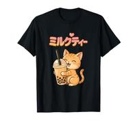 Kawaii Kitty Cat Loves Bubble Tea Lindo Estilo Anime Camiseta