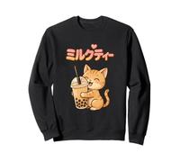 Kawaii Kitty Cat Loves Bubble Tea Lindo Estilo Anime Sudadera
