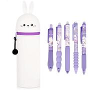 Kawaii Lápices Estuche Niño 2 en 1 de Silicona,Bolígrafo De 5 Lápices,Estuche para Lápices De Silicona Suave,Caja De Almacenamiento Multifuncional para Lápices de Colores Rotuladores para Niños Niñas