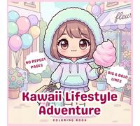 Kawaii Lifestyle Adventure Coloring Book: A Big & Bold Easy Coloring Book Featuring Adorable Chibi Characters, Bubble Tea, Carnival Fun, and Sweet Treats (Simple Designs for Adults & Teens)