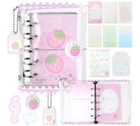 Kawaii M5 5 Cuaderno de anillas recargable PVC rosa fresa cuadernos de hojas sueltas cuadernos cuadernos lindos pequeños con cremallera cuaderno de notas reciclable diario de campus cuaderno para
