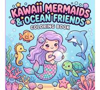 KAWAII MERMAIDS & OCEAN FRIENDS COLORING BOOK: Cute Ocean Animals, Dolphins, Sea Turtles, Seahorses and Fun Underwater Coloring Pages for Girls and Boys