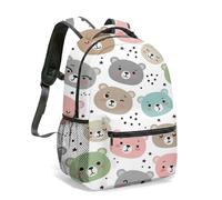 Kawaii - Mochila de oso pastel, bonito oso de dibujos animados de 16 pulgadas con patrón retro de reproductor de cinta de radio, mochila escolar estética japonesa, 04., L, Casual