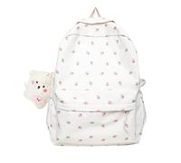 Kawaii Mochila Mori Art Floral Bolsa con colgante Mochila estética linda mochila para computadora, Blanco, M Talla, Mochila Kawaii