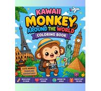 Kawaii monkey around the world coloring book