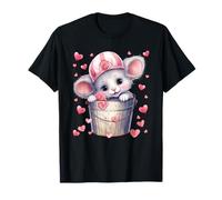 Kawaii Mouse In Valentines Basket For Girls Cute Heart Camiseta