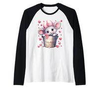 Kawaii Mouse In Valentines Basket For Girls Cute Heart Camiseta Manga Raglan