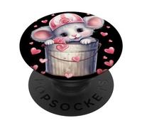 Kawaii Mouse In Valentines Basket For Girls Cute Heart PopSockets PopGrip Adhesivo