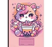 Kawaii Neko Cat Composition Notebook: Cute Kitten with Boba Tea College Ruled Journal for School, College, Office, Work