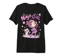 Kawaii Ninja Girl Cute Cat Lover Pink Warrior Cumpleaños Niños Camiseta Premium