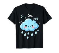 Kawaii Nube Lluvia Gotas Sonrisa Infantil Azul Camiseta