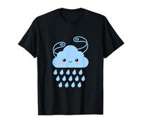 Kawaii Nube Lluvia Gotas Sonrisa Infantil Azul Camiseta