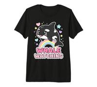 Kawaii Orca Arco Iris Whale Observación Chibi Whale Girls Camiseta Premium