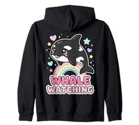Kawaii Orca Arco Iris Whale Observación Chibi Whale Girls Sudadera con Capucha