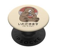 Kawaii Oso Japonés Comiendo Fideos Ramen Itadakimasu Anime PopSockets PopGrip Adhesivo