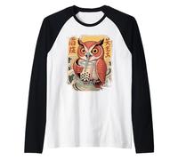 Kawaii Owl Boba Tea Japonés Anime Estética Chicas Adolescentes Camiseta Manga Raglan