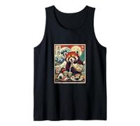 Kawaii Panda Rojo Verter Sake Sushi Ukiyo-e Arte Japonés Camiseta sin Mangas