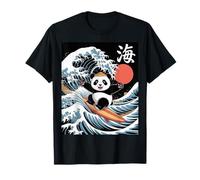 Kawaii Panda Surfing Big Wave Japanese Art Ocean Scene Camiseta