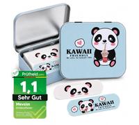 Kawaii Panda Tiritas Infantiles - 24 Apósitos Adhesivos Resistentes al Agua e Hipoalergénicos en Caja Metálica - Tiritas para Heridas de Niños con Diseño Oficial Kawaii Panda