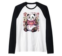 Kawaii Panda with Heart Sweet Panda Bear with a Heart Symbol Camiseta Manga Raglan