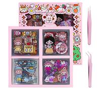 Kawaii Pegatinas dibujos animados para niñas: HOMURY 100 hojas lindas pegatinas dibujos animados niñas, pegatinas decorativas PET transparentes para diario basura, manualidades, álbum de fotos