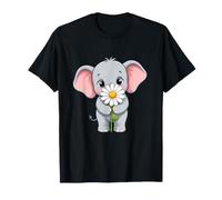 Kawaii Pequeño Elefante Sosteniendo Margarita Flor Camiseta