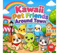 Kawaii Pet Friends Around Town: Cute Animal Coloring Book with Fun City Scenery, Activities Pages for Kids and Preschoolers, Square Size 8.5x8.5 Inches