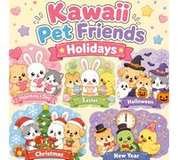Kawaii Pet Friends Holidays: Cute Animal Coloring Book for Christmas, Halloween, Easter and More, Kids Square Size 8.5x8.5 Inches