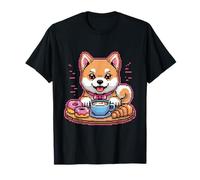 Kawaii Pixel Shiba Inu Coffee Donut Art Amantes de los Perros Camiseta