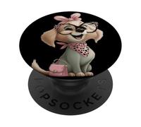 Kawaii Puppy Character Dog Retrato Rosa Leopardo Gafas PopSockets PopGrip Adhesivo
