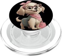 Kawaii Puppy Character Dog Retrato Rosa Leopardo Gafas PopSockets PopGrip para MagSafe