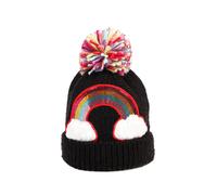 Kawaii Rainbow Beanie Hat with Colorful Pompom Children Knitted Hat Beanie Hat All-match Gift for Christmas New Year Black