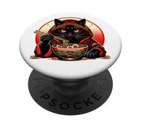 Kawaii Ramen Cat Bloque de Madera japonés Fuji Sunset Art PopSockets PopGrip Adhesivo
