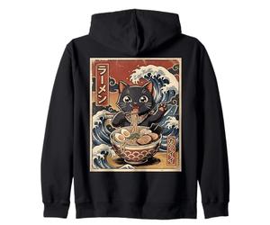 Kawaii Ramen Cat Japanese Wave Art Retro Anime Amante de los Fideos Sudadera con Capucha