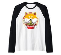 Kawaii Ramen Lindo Anime Perro Shiba Fideos Japoneses Hiragana Camiseta Manga Raglan
