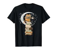 Kawaii Reading by Moonlight, Books, Coffee and Cute Cat Camiseta gráfica económica
