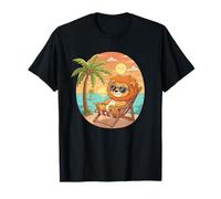 Kawaii Relajante León En Playa Tropical Atardecer Camiseta