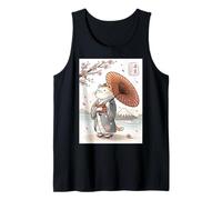Kawaii Retro Japón Anime Gato Kimono Paraguas Sakura Japonés Camiseta sin Mangas