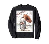 Kawaii Retro Japón Anime Gato Kimono Paraguas Sakura Japonés Sudadera