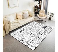 Kawaii Robot Alfombra de Sala de Estar 100 x 150 cm Abstracción Simple Abstracción Retro Boceto Robots Estilo Dormitorio Alfombra para Niños Adolescentes Negro Blanco Máquina Inteligente Alfombra