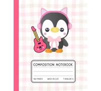 Kawaii Rockstar Penguin Notebook - Cute Composition Book for Girls | Pink Gingham Cover with Guitar & Cat Ears | Wide Ruled, 120 Pages, 7.5 x 9.25 in: ... Journal for Girls, Music Lovers & Kawaii Fans