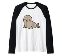 Kawaii Seal Cute Cartoon Ocean Animal Ilustración Camiseta Manga Raglan