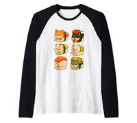 Kawaii Shiba Inu - Juego de rollos de sushi en divertido estilo Chibi Camiseta Manga Raglan