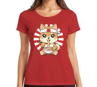 Kawaii Shiba Inu Ramen Fideos Japón Anime Camiseta Mujer, rojo, 3XL