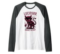 Kawaii Smoke Catnip LUCIPURR Cat Wizard Creepy Lucifer Witch Camiseta Manga Raglan