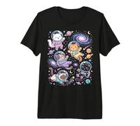 Kawaii Space Cats Astronauta Galaxia Estrellas Planetas Camiseta Premium